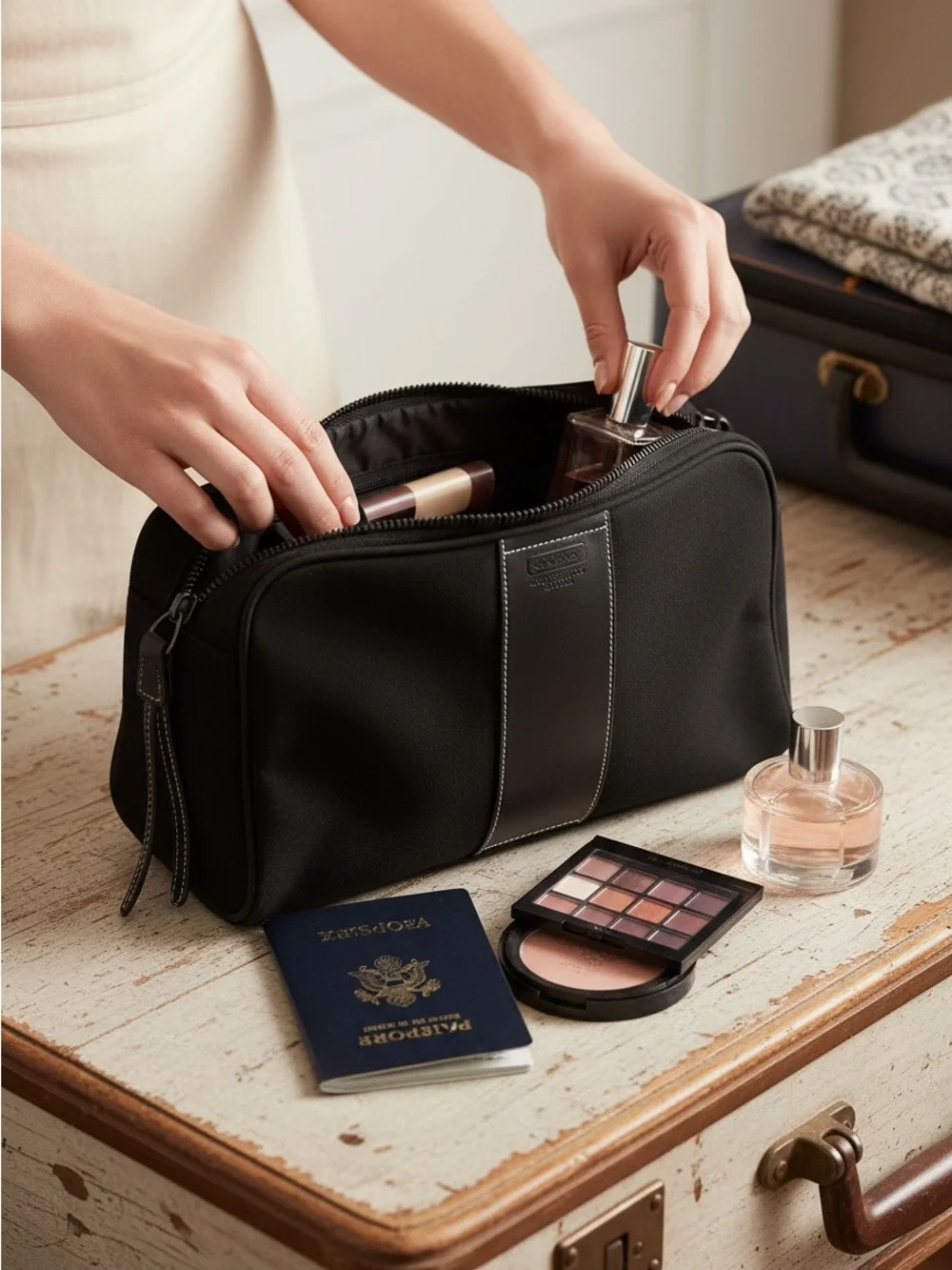 Coach Black Nylon Leather Trim Travel Cosmetic Case Toiletry Bag